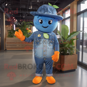Blue Grapefruit mascot costume character dressed with a Denim Shirt and Headbands