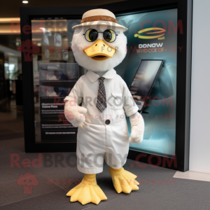 White Gosling mascot costume character dressed with a Henley Tee and Ties