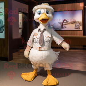 White Gosling mascot costume character dressed with a Henley Tee and Ties