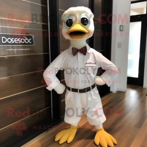 White Gosling mascot costume character dressed with a Henley Tee and Ties