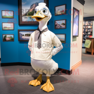 White Gosling mascot costume character dressed with a Henley Tee and Ties