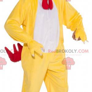 Mascotte de poule de coq jaune blanc et rouge - Redbrokoly.com