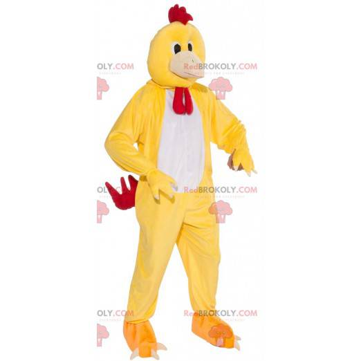 Mascotte de poule de coq jaune blanc et rouge - Redbrokoly.com