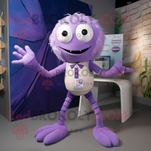 Lavender Spider mascot costume character dressed with a Romper and Lapel pins