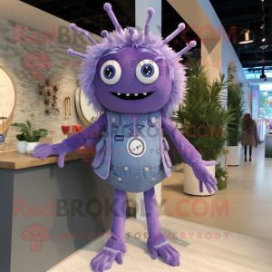 Lavender Spider mascot costume character dressed with a Romper and Lapel pins