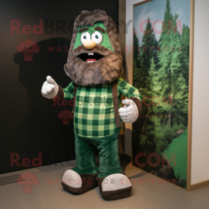 Forest Green Goulash mascot costume character dressed with a Flannel Shirt and Foot pads