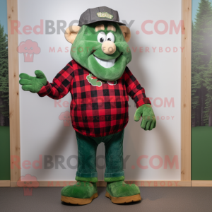 Forest Green Goulash mascot costume character dressed with a Flannel Shirt and Foot pads