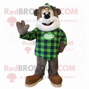 Forest Green Goulash mascot costume character dressed with a Flannel Shirt and Foot pads