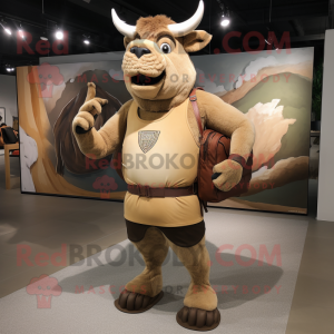 Tan Buffalo mascot costume character dressed with a Tank Top and Handbags