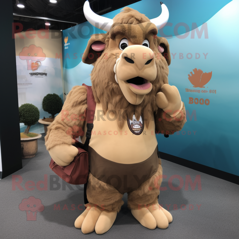 Tan Buffalo mascot costume character dressed with a Tank Top and Handbags