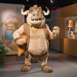 Tan Buffalo mascot costume character dressed with a Tank Top and Handbags