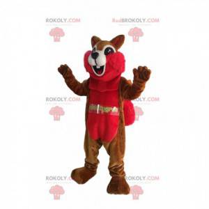 Brun og rød egern maskot med et kæmpe smil - Redbrokoly.com