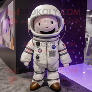 Lavender Astronaut mascot costume character dressed with a Coat and Earrings