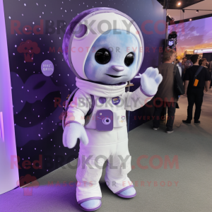 Lavender Astronaut mascot costume character dressed with a Coat and Earrings