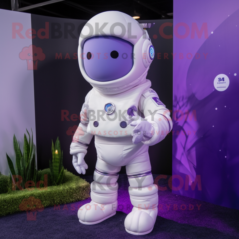 Lavender Astronaut mascot costume character dressed with a Coat and Earrings Lavender Astronaut mascot costume character dressed with a Coat and Earrings