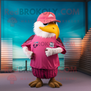 Magenta Bald Eagle mascot costume character dressed with a Swimwear and Caps