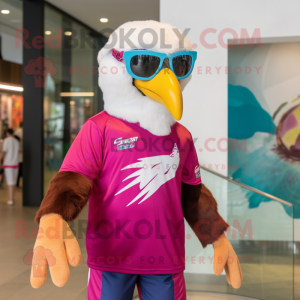 Magenta Bald Eagle mascot costume character dressed with a Swimwear and Caps