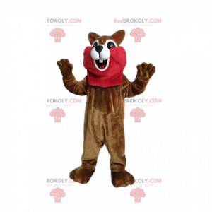 Brun og rød ekorn maskot med et stort smil - Redbrokoly.com