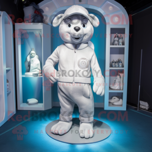 Silver Golf Bag mascot costume character dressed with a Playsuit and Beanies