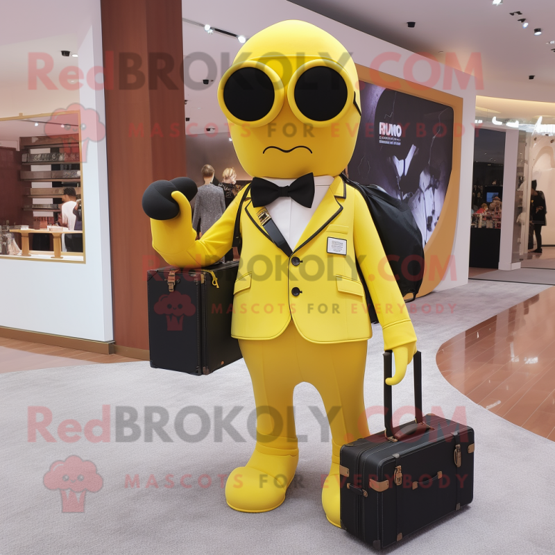 Yellow Camera mascot costume character dressed with a Suit Pants and Handbags Yellow Camera mascot costume character dressed with a Suit Pants and Handbags