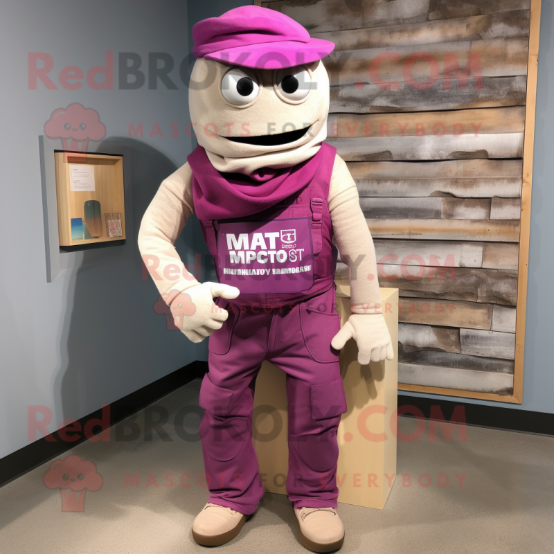 Magenta Mummy mascot costume character dressed with a Cargo Pants and Pocket squares