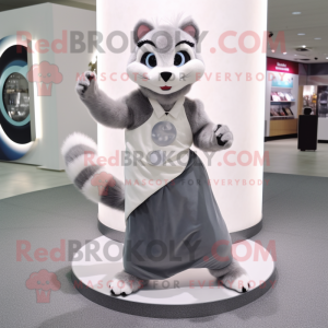 Silver Weasel mascot costume character dressed with a Circle Skirt and Belts