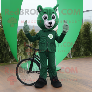 Forest Green Unicyclist mascot costume character dressed with a Suit Jacket and Gloves