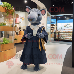 Navy Tapir mascot costume character dressed with a Wrap Skirt and Handbags