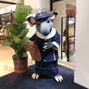 Navy Tapir mascot costume character dressed with a Wrap Skirt and Handbags