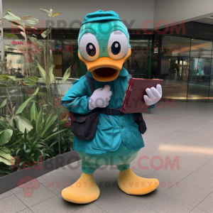 Teal Duck maskot kostume...