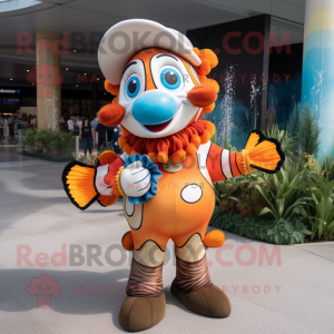 Tan Clown Fish mascot costume character dressed with a Bikini and Earrings
