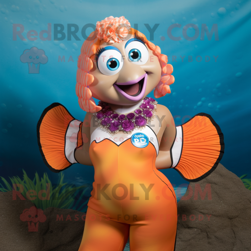 Tan Clown Fish mascot costume character dressed with a Bikini and Earrings