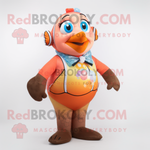 Tan Clown Fish mascot costume character dressed with a Bikini and Earrings