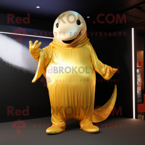 Gold Whale maskot kostume...