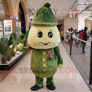 Olive Turnip mascot costume character dressed with a Leggings and Berets