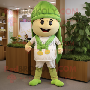 Olive Turnip mascot costume character dressed with a Leggings and Berets