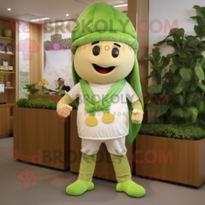 Olive Turnip mascot costume character dressed with a Leggings and Berets