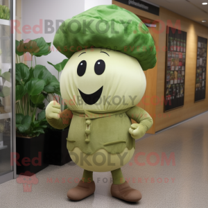 Olive Turnip mascot costume character dressed with a Leggings and Berets