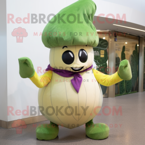 Olive Turnip mascot costume character dressed with a Leggings and Berets