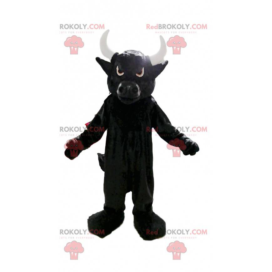 Fræk sort tyr maskot med store hvide horn. - Redbrokoly.com Fræk sort tyr maskot med store hvide horn. - Redbrokoly.com