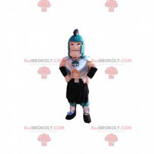 Roman warrior mascot with a blue helmet and armor -