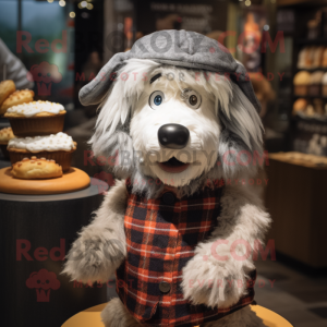 Silver Shepard'S Pie mascot costume character dressed with a Flannel Shirt and Beanies