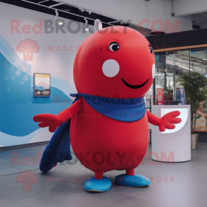 Red Blue Whale mascot costume character dressed with a Trousers and Anklets