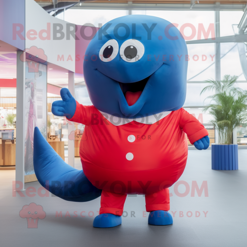 Red Blue Whale mascot costume character dressed with a Trousers and Anklets Red Blue Whale mascot costume character dressed with a Trousers and Anklets