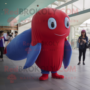 Red Blue Whale mascot costume character dressed with a Trousers and Anklets