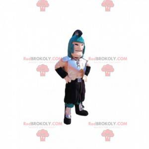 Mascotte guerriera romana con elmo blu e armatura -
