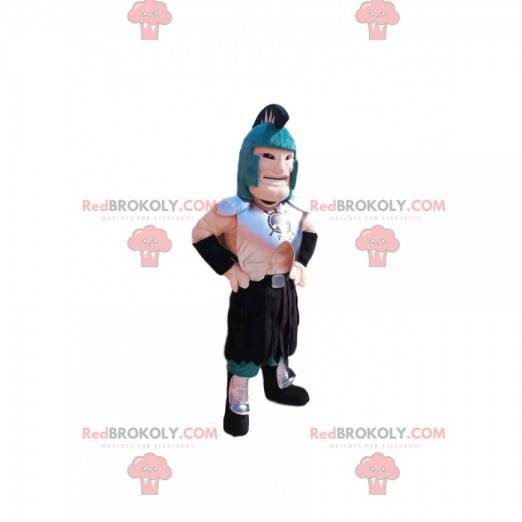 Roman warrior mascot with a blue helmet and armor -