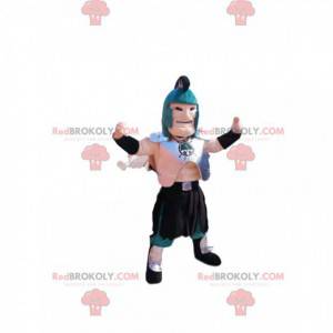 Mascotte guerriera romana con elmo blu e armatura -