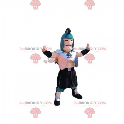 Roman warrior mascot with a blue helmet and armor -