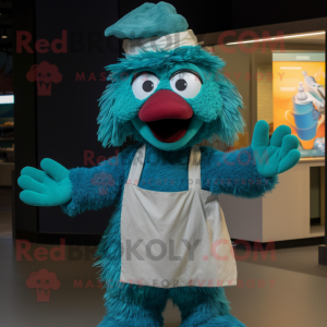 Teal Jambalaya mascot costume character dressed with a Culottes and Mittens